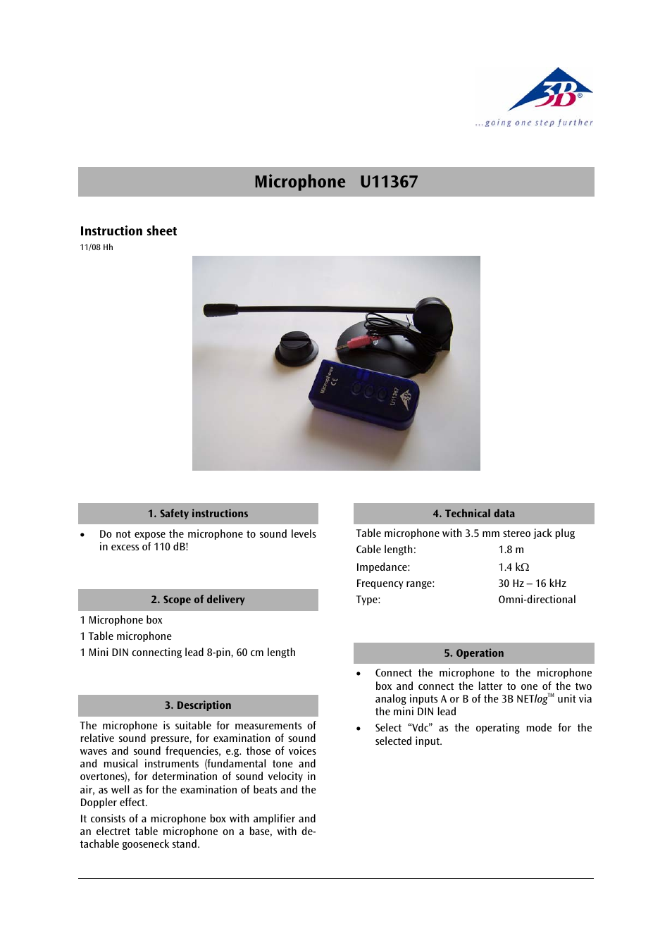 3b scientific, Physics | 3B Scientific Microphone User Manual | Page 3 / 12