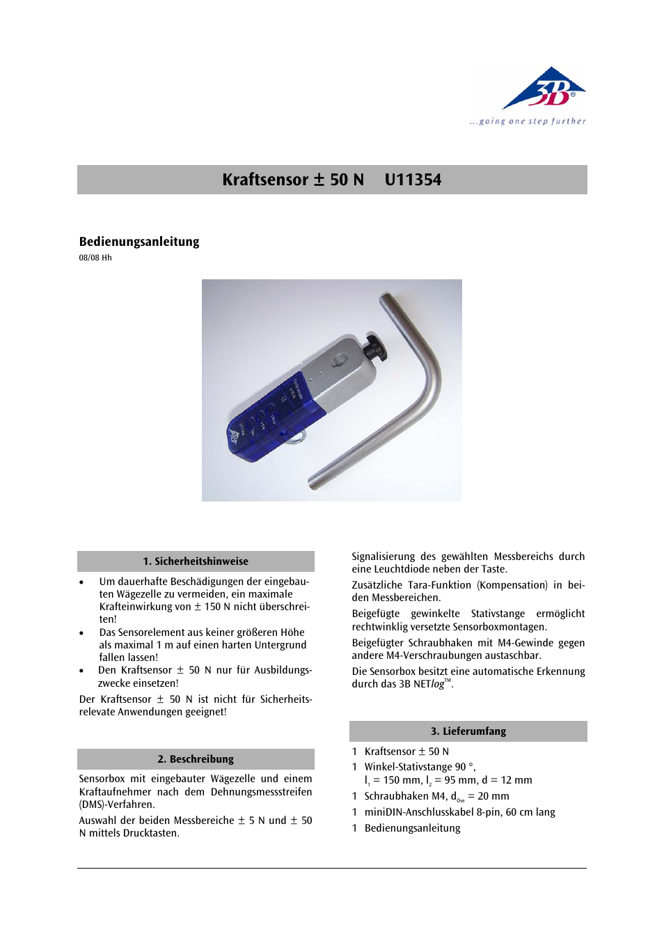 3B Scientific Force Sensor, ±50 N User Manual | 23 pages