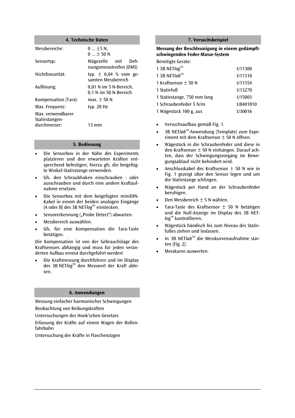 3B Scientific Force Sensor, ±50 N User Manual | Page 2 / 23