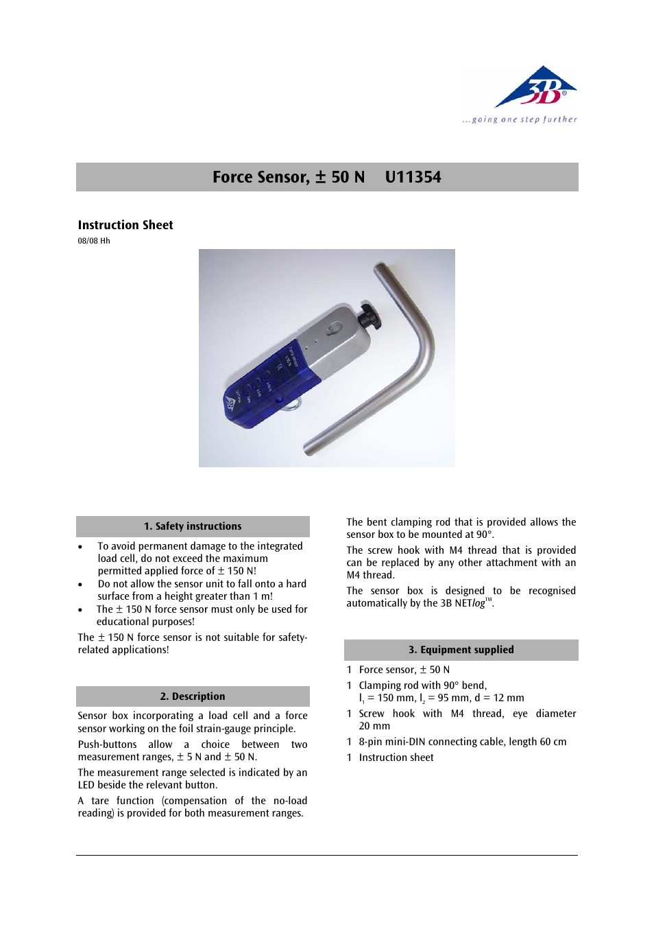 3b scientific, Physics | 3B Scientific Force Sensor, ±50 N User Manual | Page 5 / 23