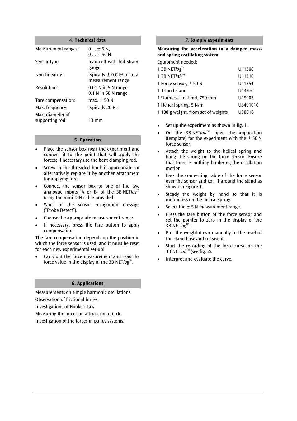 3B Scientific Force Sensor, ±50 N User Manual | Page 6 / 23