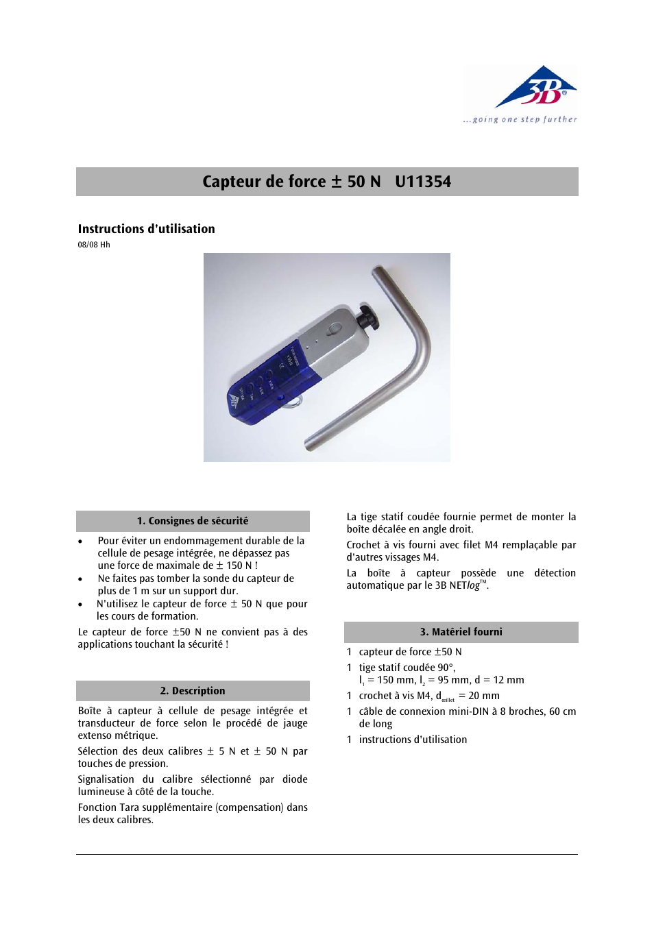 3b scientific, Physics | 3B Scientific Force Sensor, ±50 N User Manual | Page 9 / 23