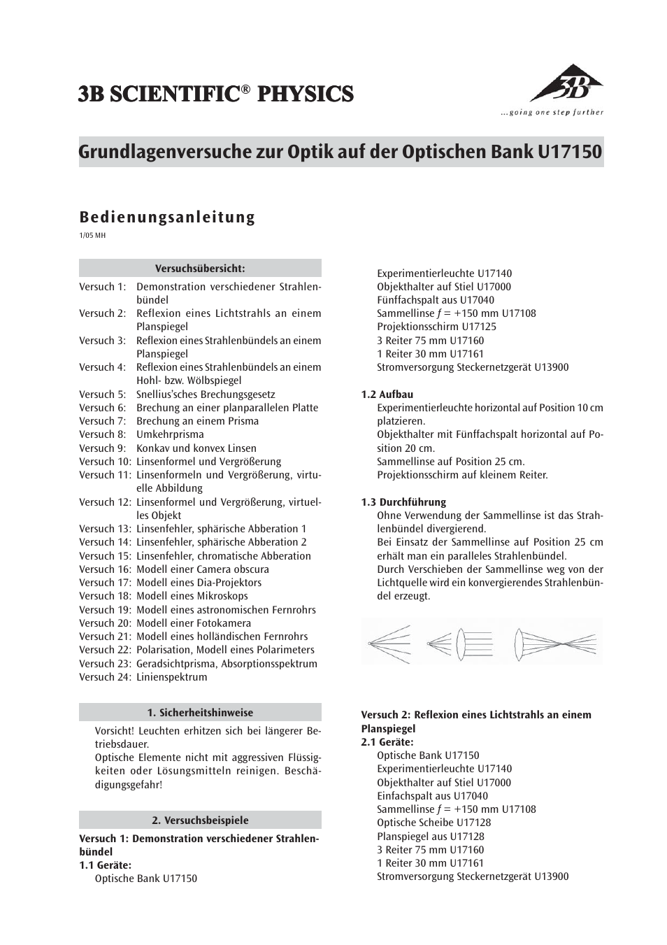 3B Scientific Optical Bench U, 1200 mm User Manual | 66 pages