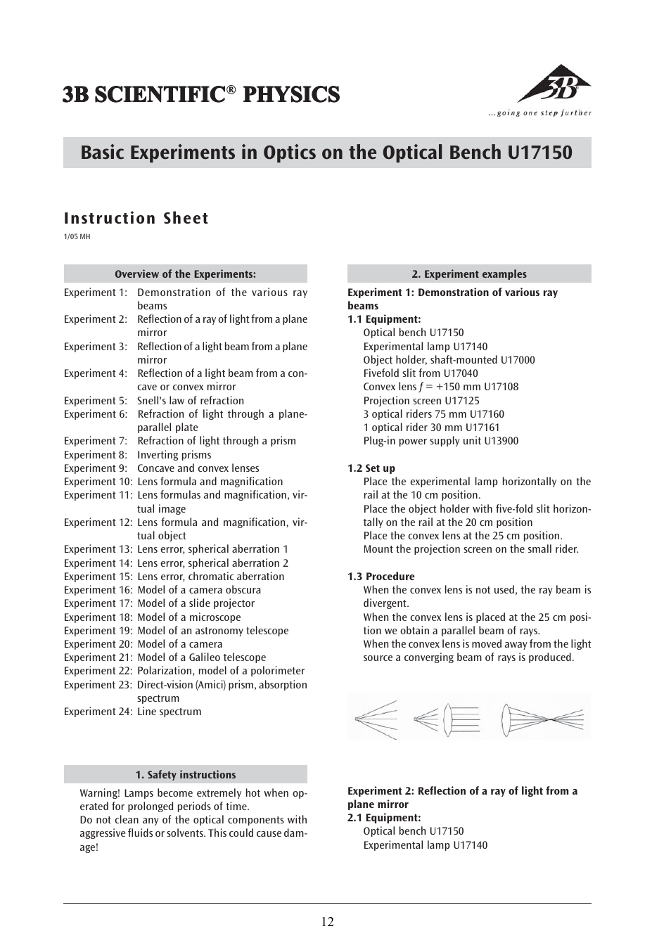 3b scientific, Instruction sheet | 3B Scientific Optical Bench U, 1200 mm User Manual | Page 12 / 66