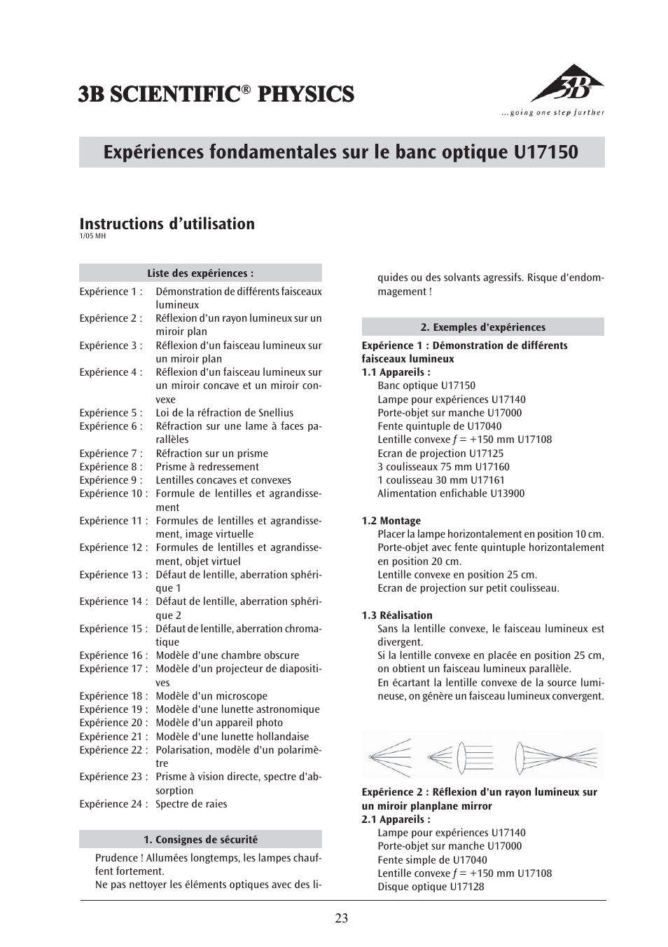 3b scientific, Instructions d’utilisation | 3B Scientific Optical Bench U, 1200 mm User Manual | Page 23 / 66