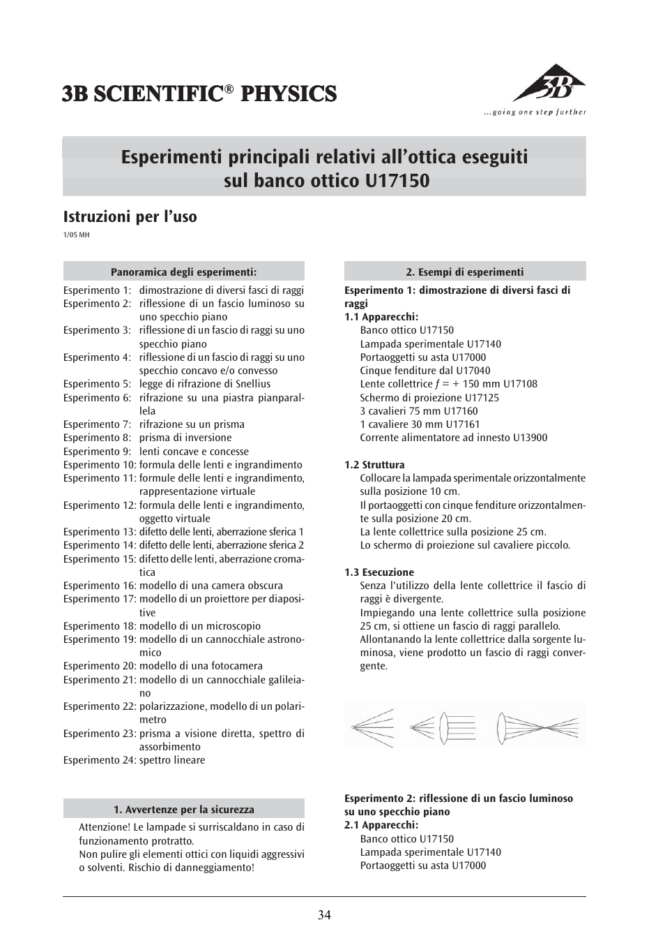 3b scientific, Istruzioni per l’uso | 3B Scientific Optical Bench U, 1200 mm User Manual | Page 34 / 66