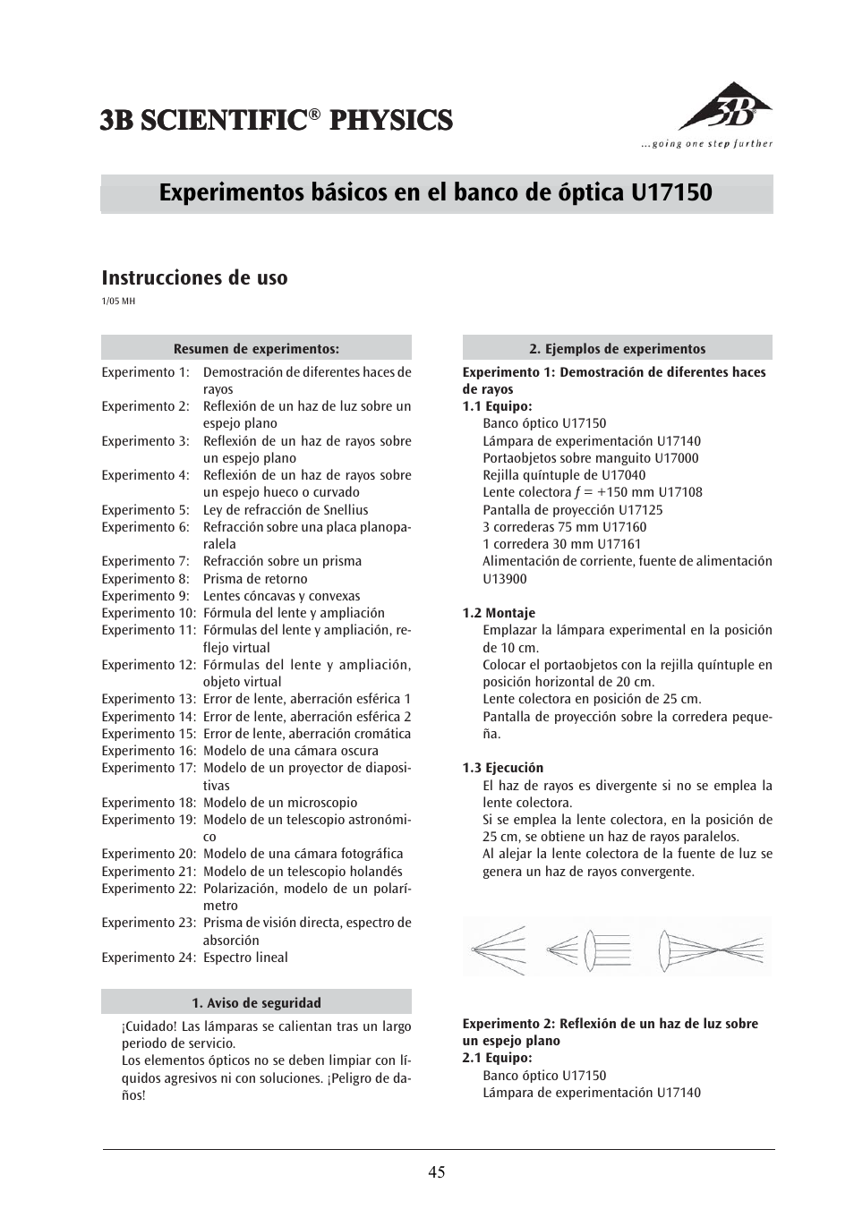 3b scientific, Instrucciones de uso | 3B Scientific Optical Bench U, 1200 mm User Manual | Page 45 / 66