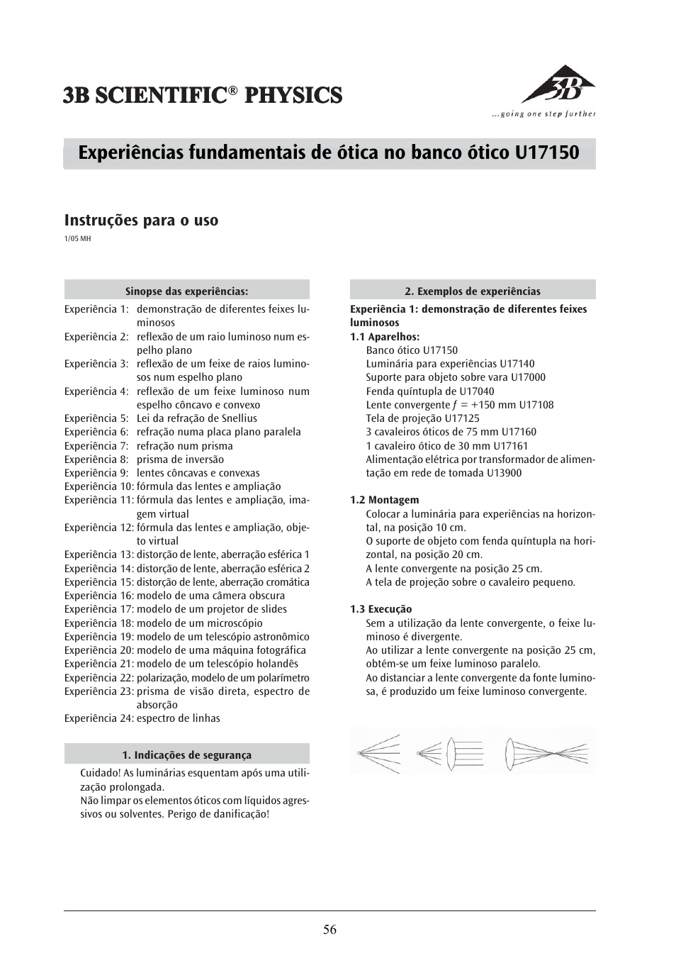 3b scientific, Instruções para o uso | 3B Scientific Optical Bench U, 1200 mm User Manual | Page 56 / 66