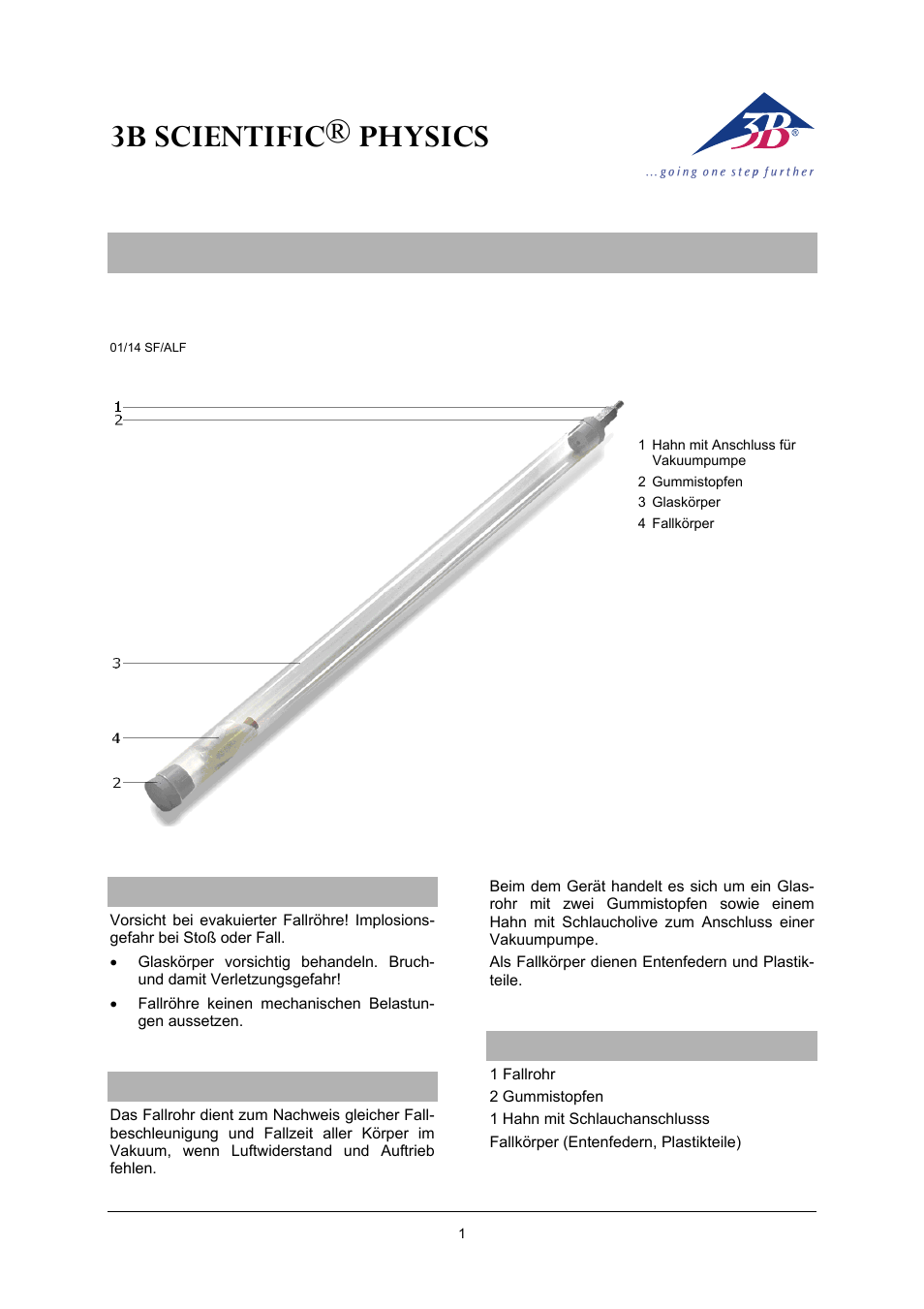 3B Scientific Free Fall Tube User Manual | 12 pages