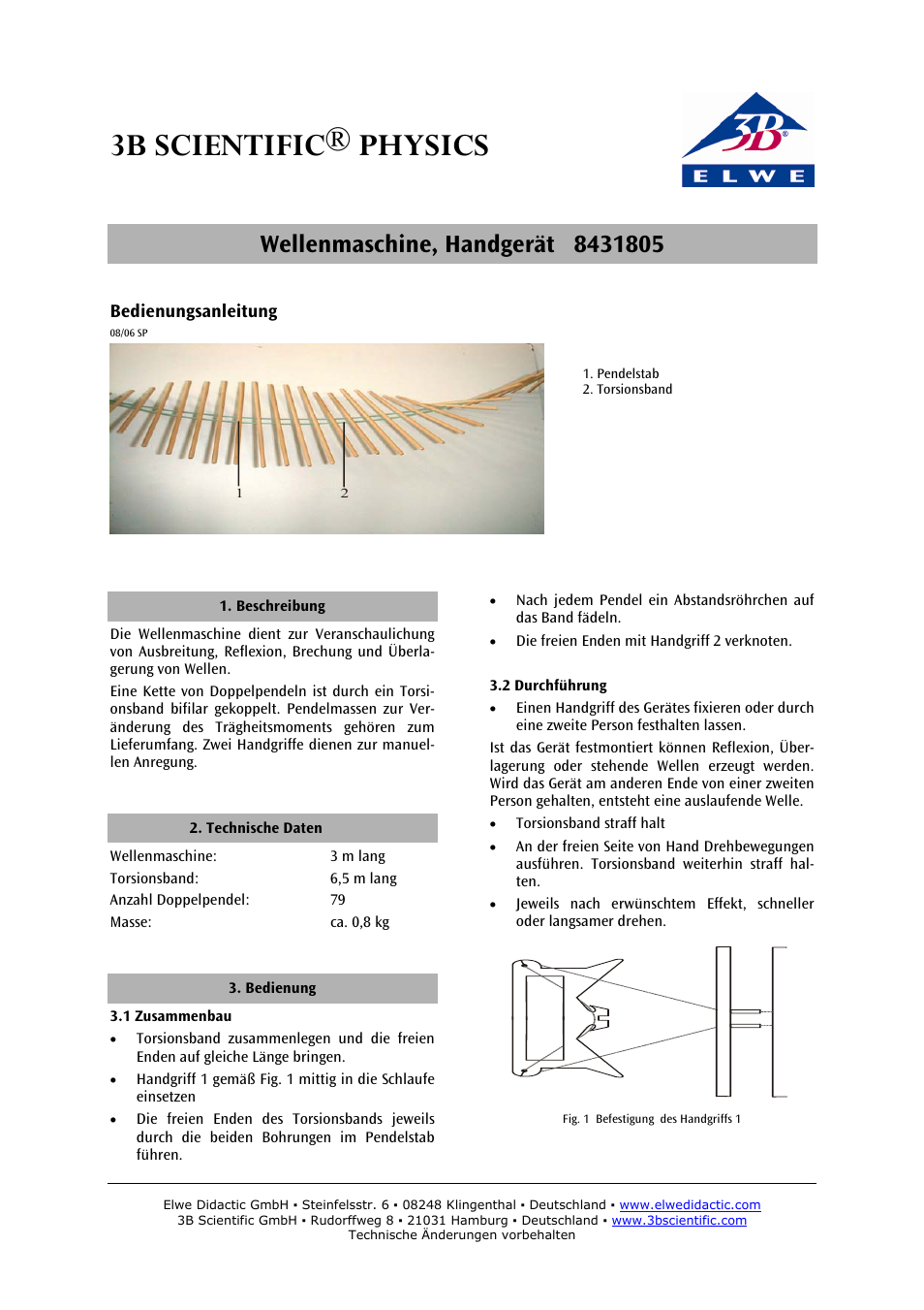 3B Scientific Wave Machine, Manual User Manual | 6 pages