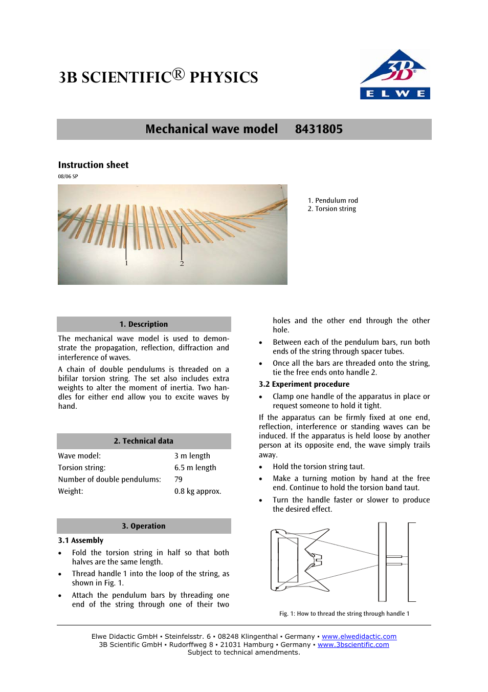 3b scientific® physics | 3B Scientific Wave Machine, Manual User Manual | Page 2 / 6