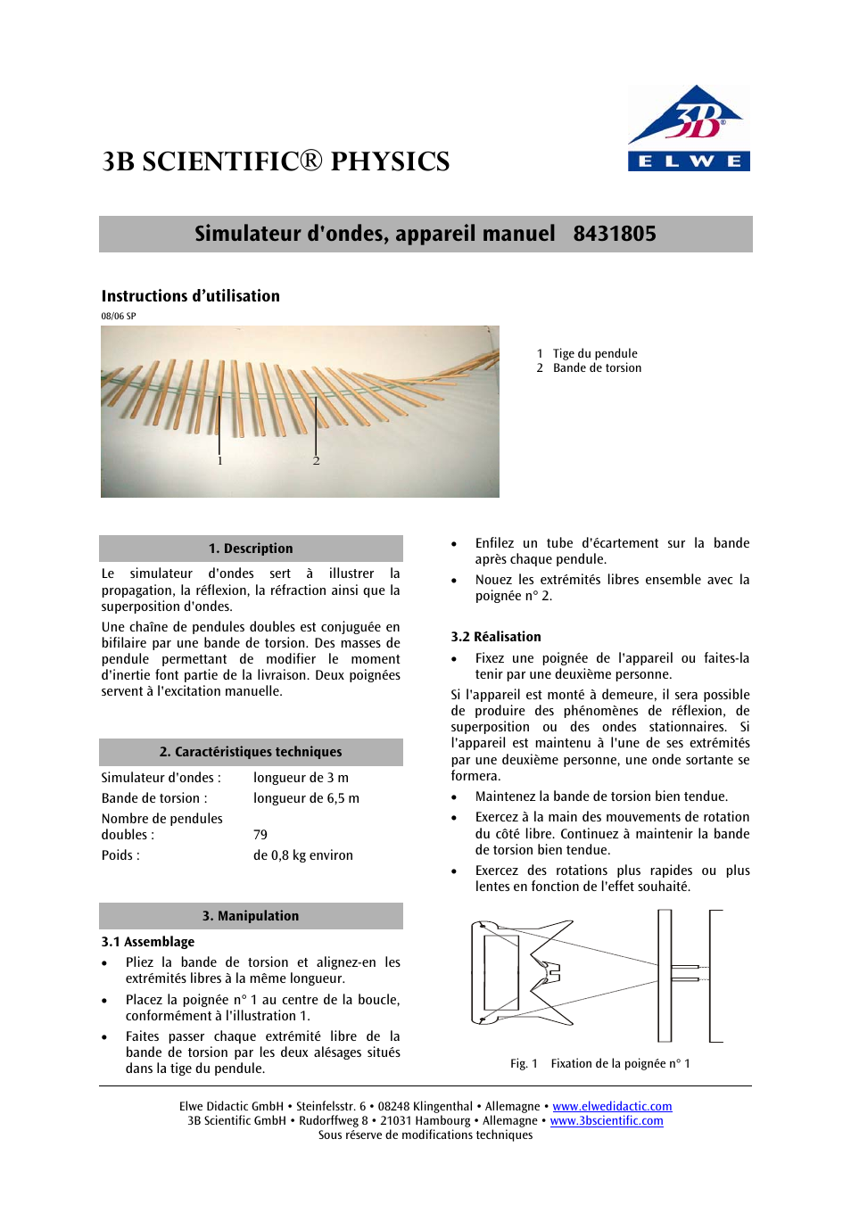3b scientific® physics | 3B Scientific Wave Machine, Manual User Manual | Page 3 / 6