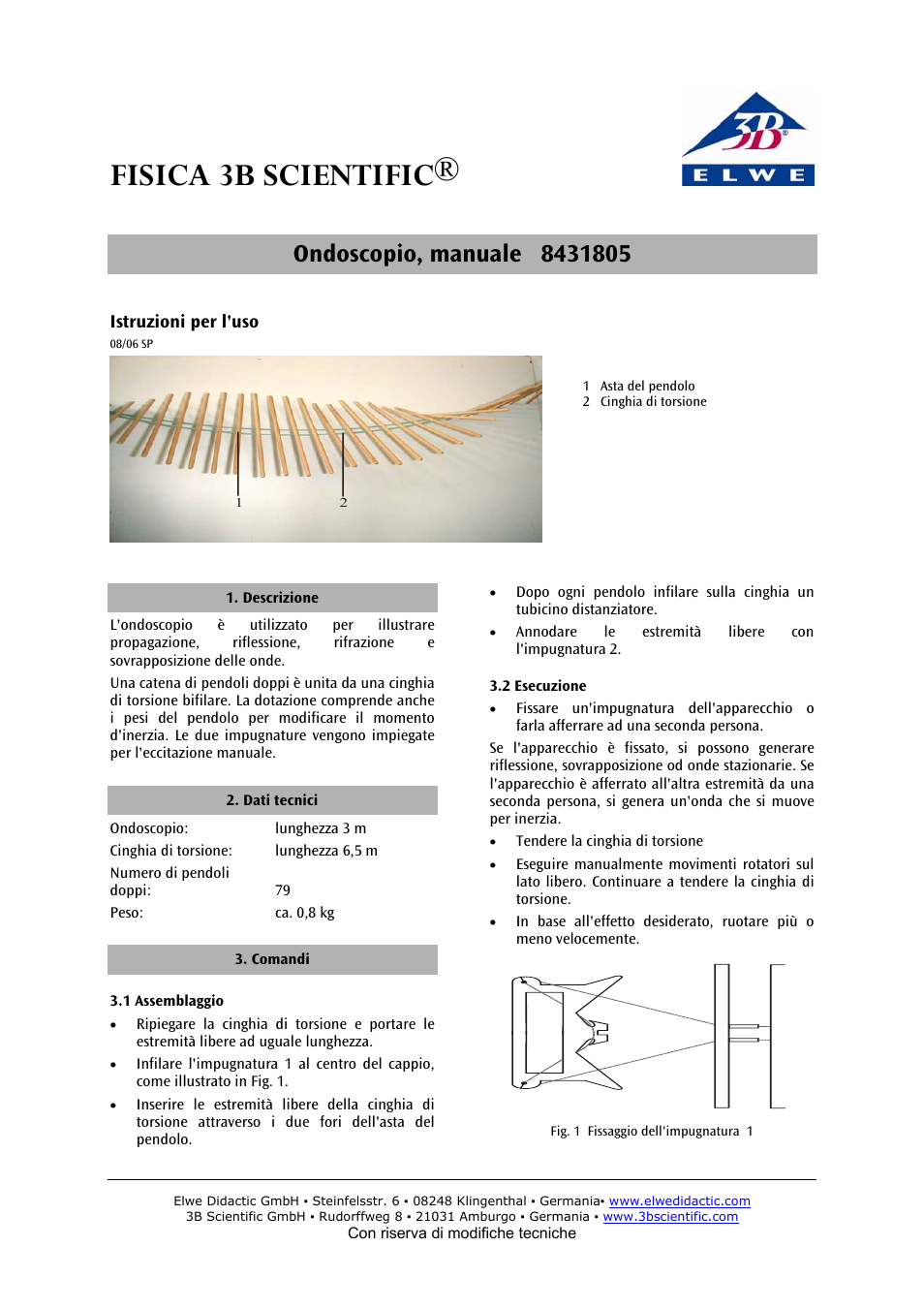 Fisica 3b scientific | 3B Scientific Wave Machine, Manual User Manual | Page 4 / 6