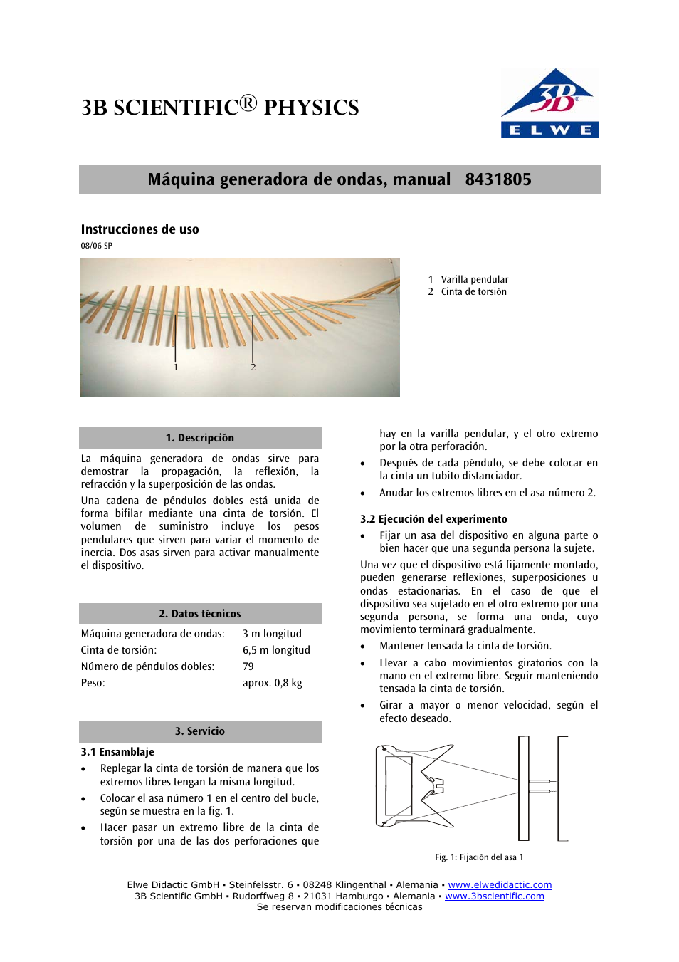 3b scientific® physics, Instrucciones de uso | 3B Scientific Wave Machine, Manual User Manual | Page 5 / 6