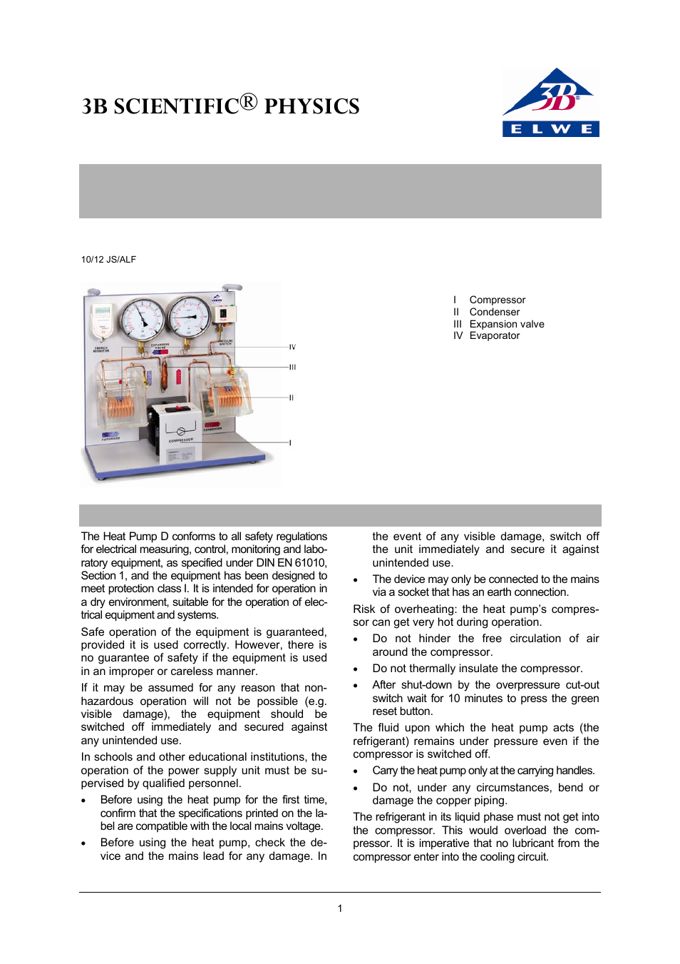 3B Scientific Heat Pump D (115 V, 60 Hz) User Manual | 6 pages