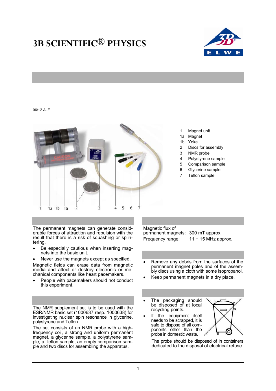 3B Scientific Teltron NMR Supplementary Set User Manual | 6 pages