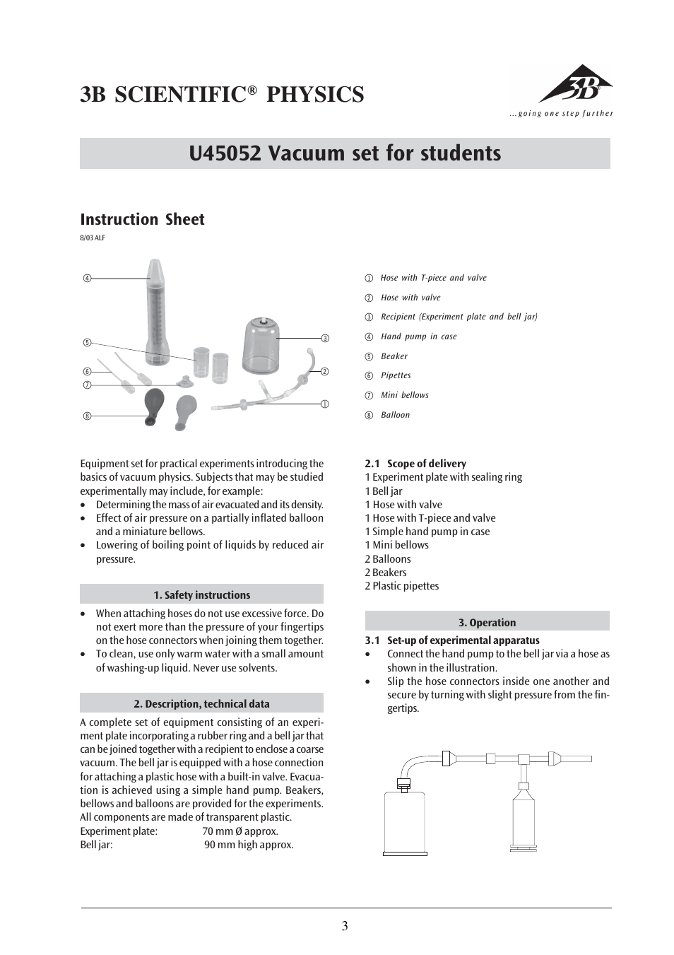 3B Scientific Vacuum Student Kit User Manual | 2 pages