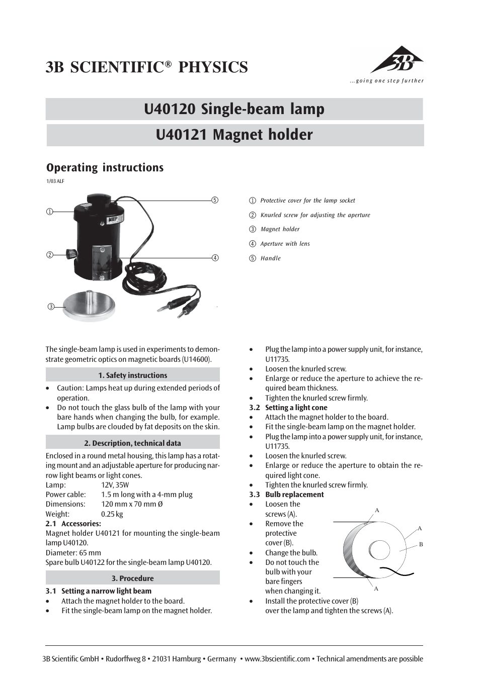 3B Scientific Single Ray Projector User Manual | 1 page