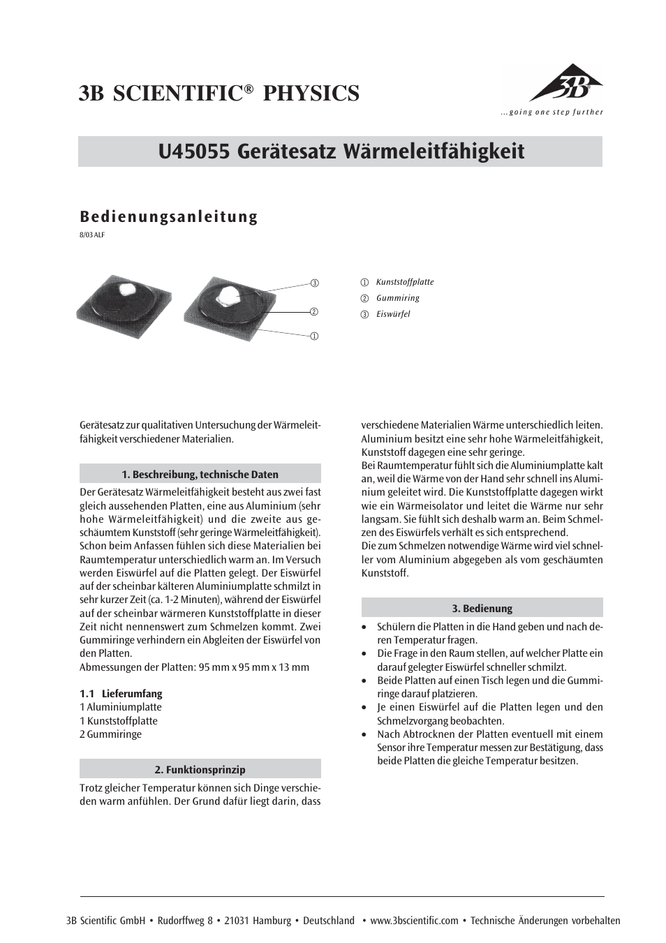 3B Scientific Thermal Conductivity Equipment Kit User Manual | 6 pages