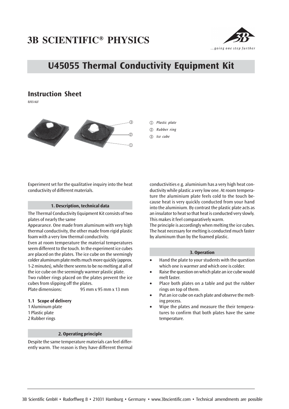 Instruction sheet | 3B Scientific Thermal Conductivity Equipment Kit User Manual | Page 2 / 6