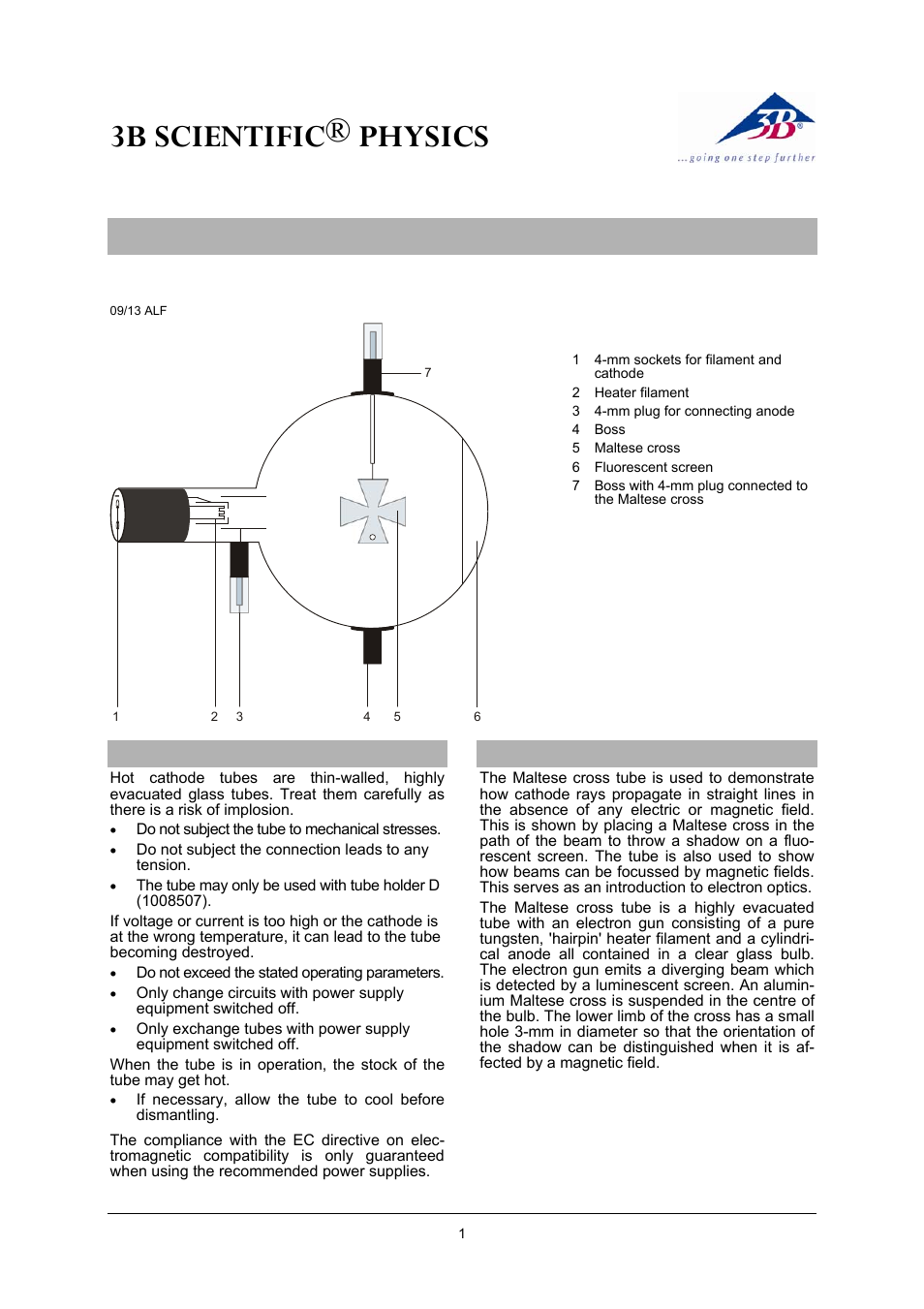 3B Scientific Teltron Maltese Cross Tube D User Manual | 4 pages