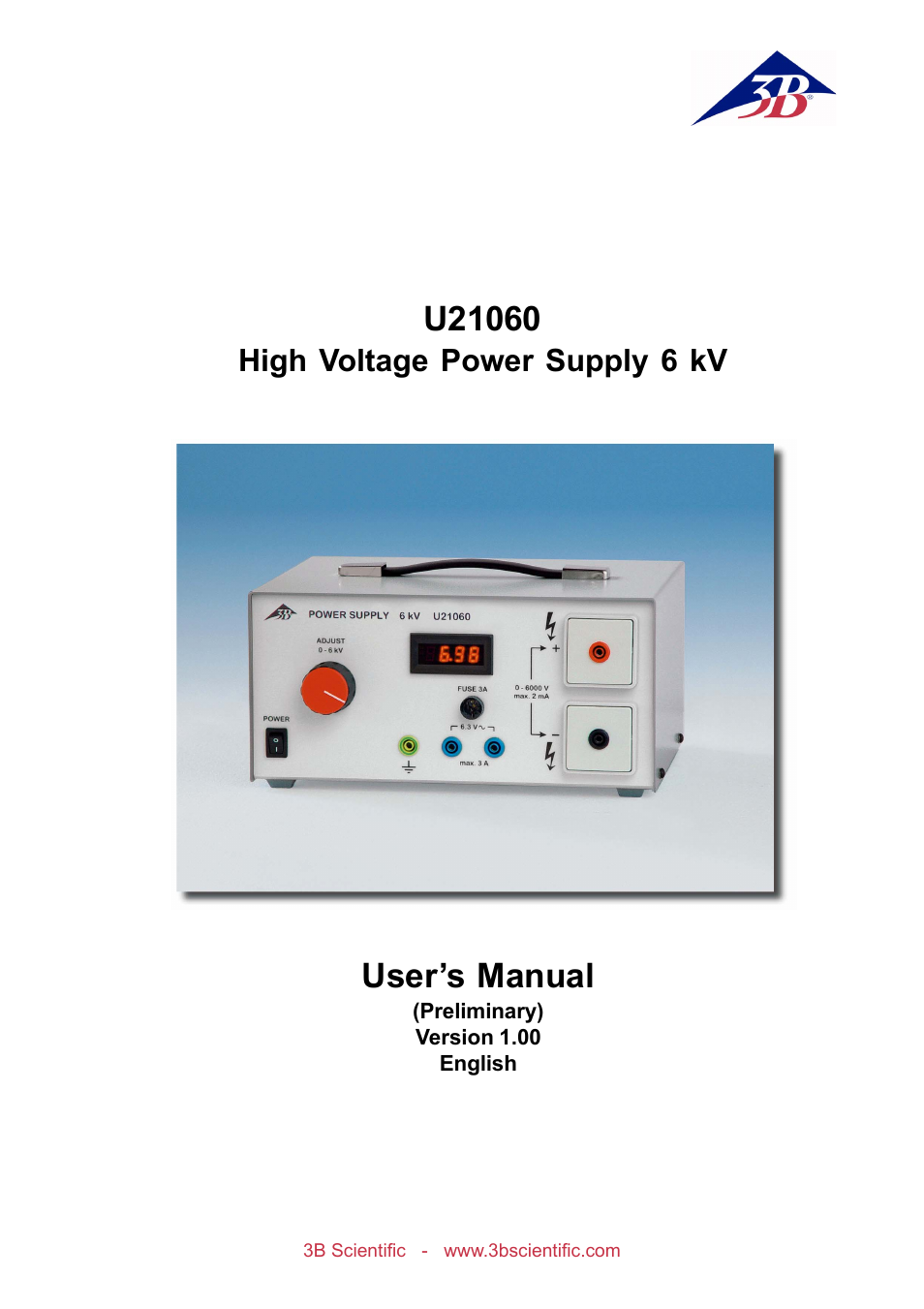 3B Scientific High Voltage Power Supply 6 kV (230 V, 50__60 Hz) User Manual | 4 pages