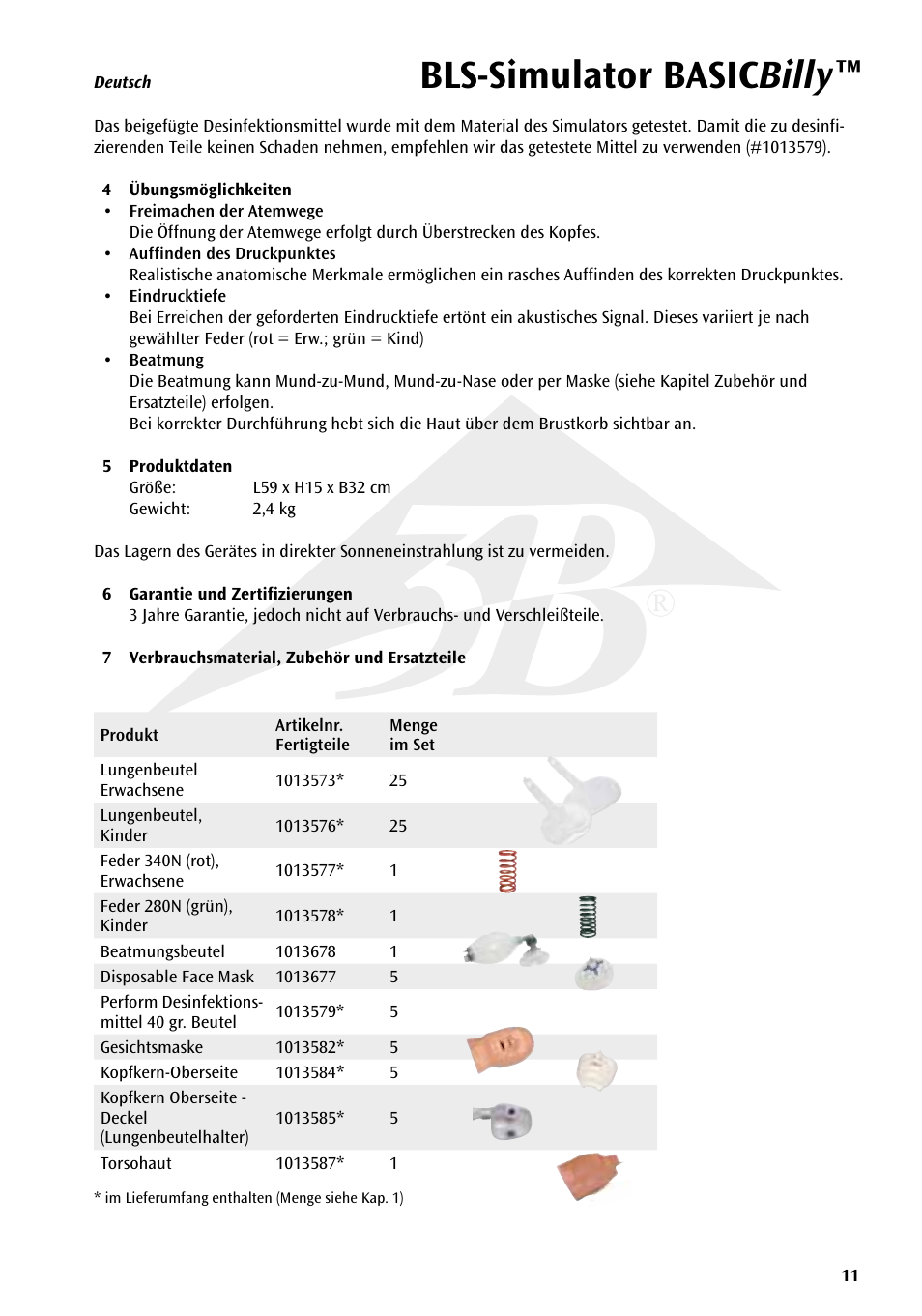 Bls-simulator basic billy | 3B Scientific Basic life support simulator “Basic Billy” User Manual | Page 11 / 48