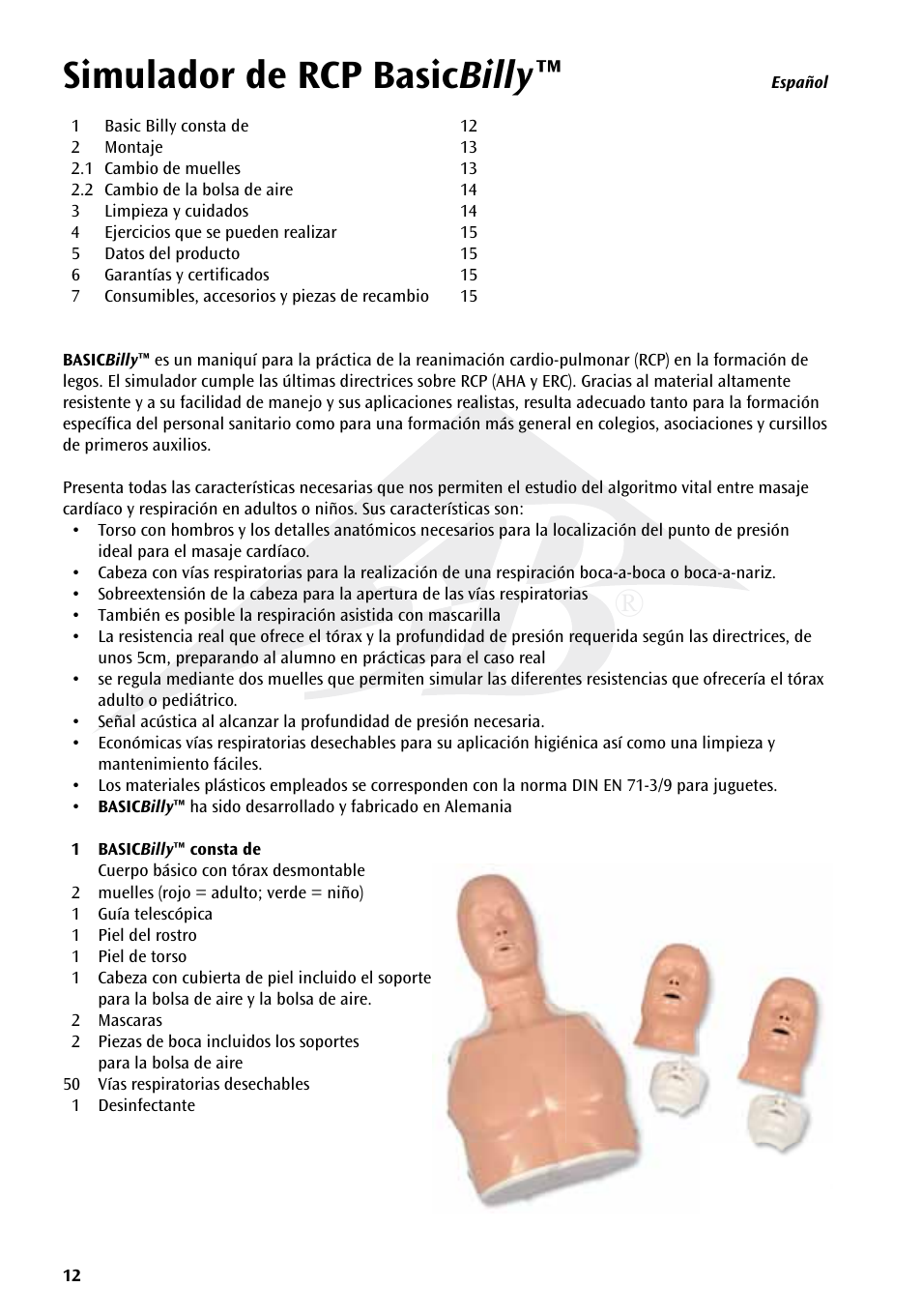 Simulador de rcp basic billy | 3B Scientific Basic life support simulator “Basic Billy” User Manual | Page 12 / 48