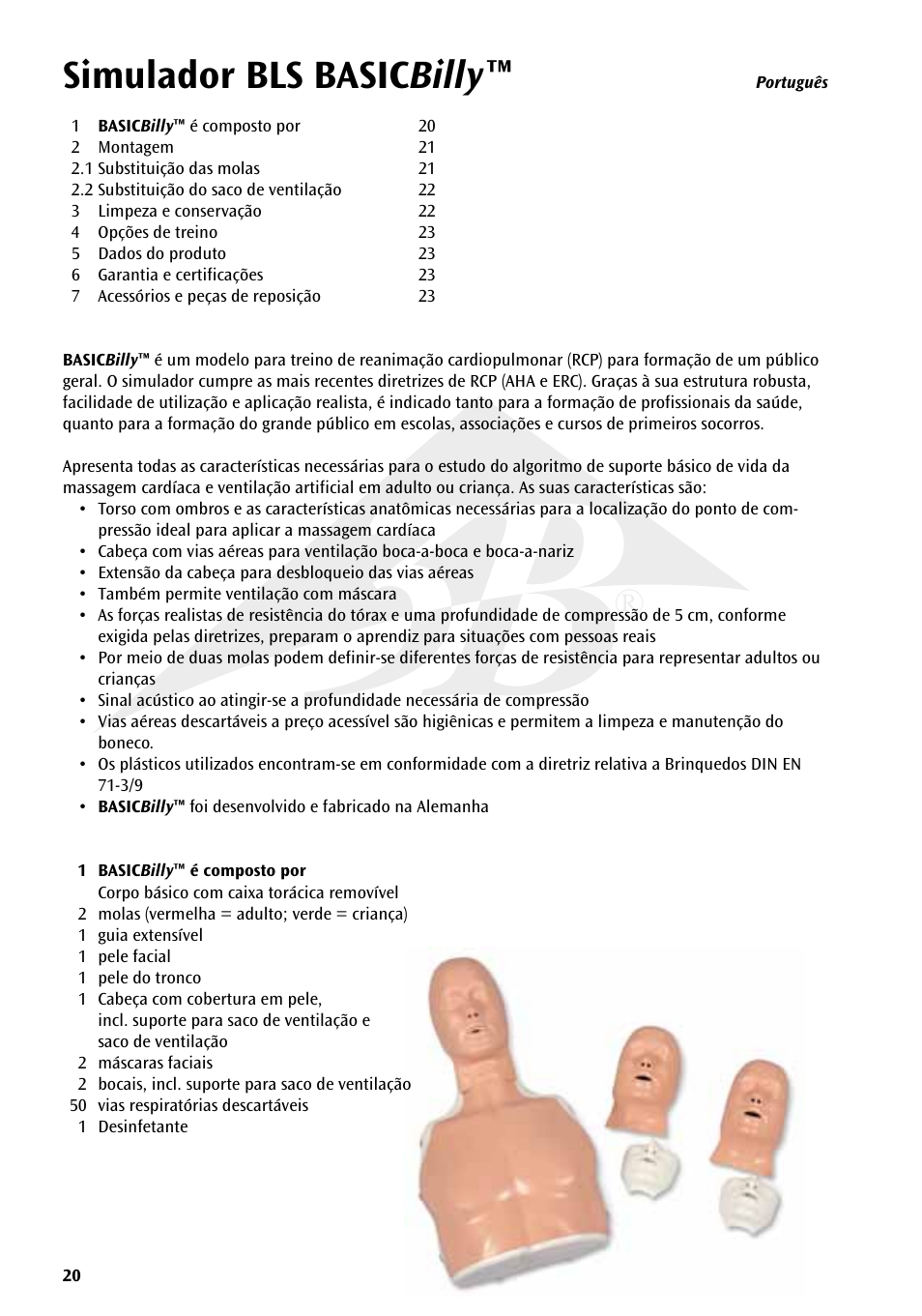 Simulador bls basic billy | 3B Scientific Basic life support simulator “Basic Billy” User Manual | Page 20 / 48