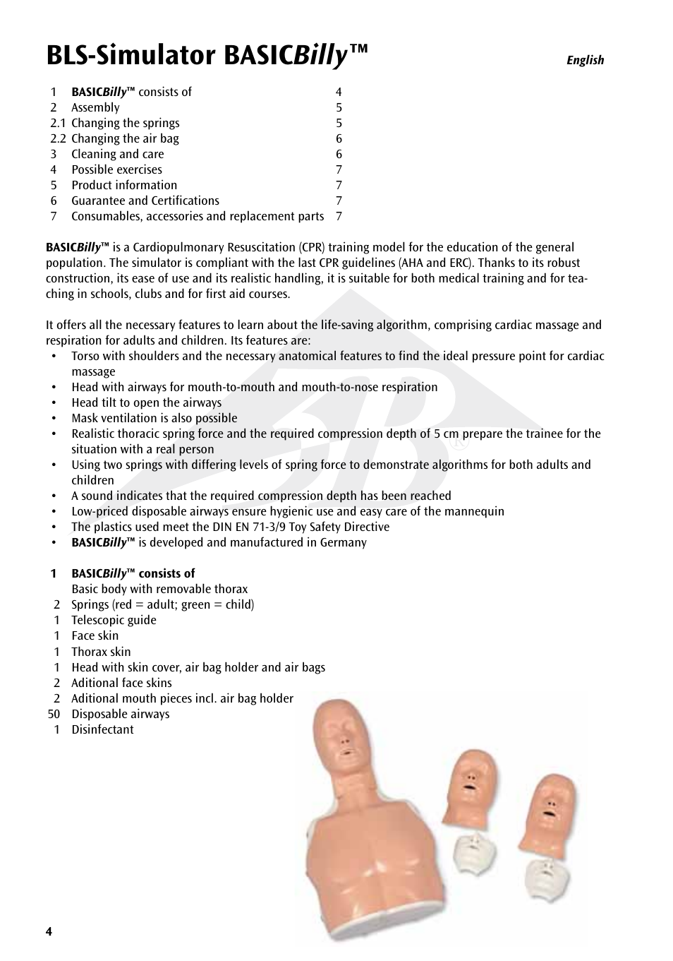 Bls-simulator basic billy | 3B Scientific Basic life support simulator “Basic Billy” User Manual | Page 4 / 48
