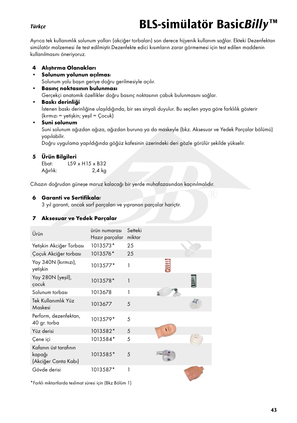 Bls-simülatör basic billy | 3B Scientific Basic life support simulator “Basic Billy” User Manual | Page 43 / 48