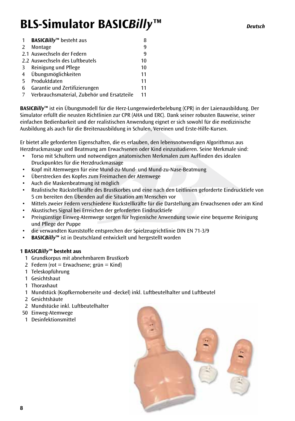 Bls-simulator basic billy | 3B Scientific Basic life support simulator “Basic Billy” User Manual | Page 8 / 48