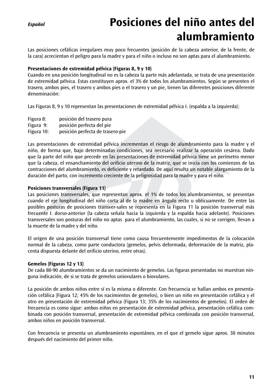 Posiciones del niño antes del alumbramiento | 3B Scientific Position of the Child before Birth Chart User Manual | Page 11 / 28