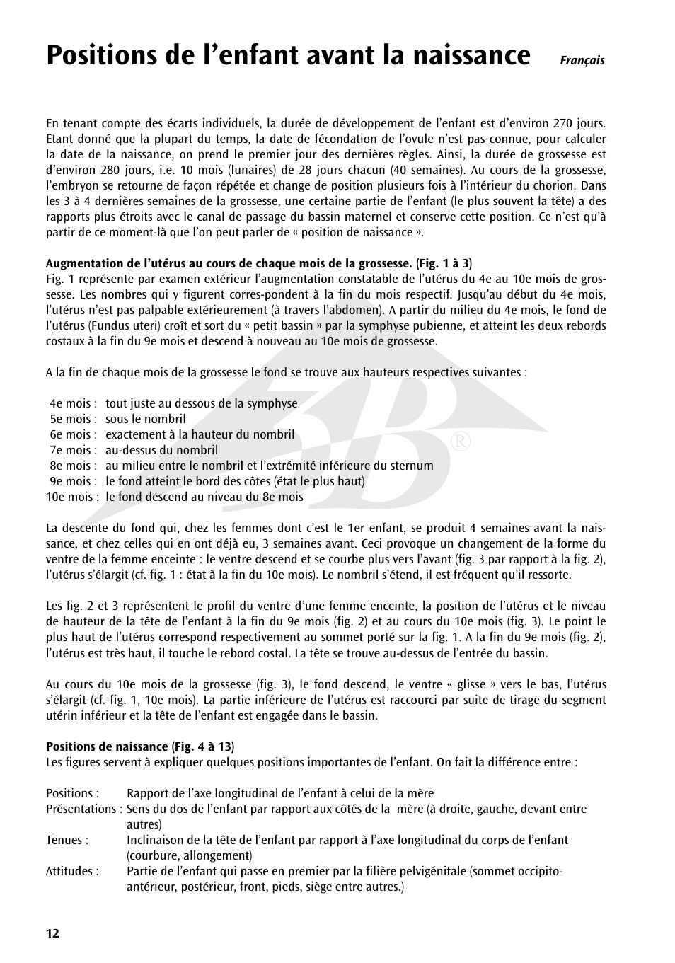 Positions de l’enfant avant la naissance | 3B Scientific Position of the Child before Birth Chart User Manual | Page 12 / 28