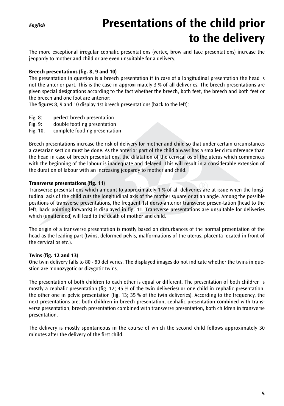 Presentations of the child prior to the delivery | 3B Scientific Position of the Child before Birth Chart User Manual | Page 5 / 28