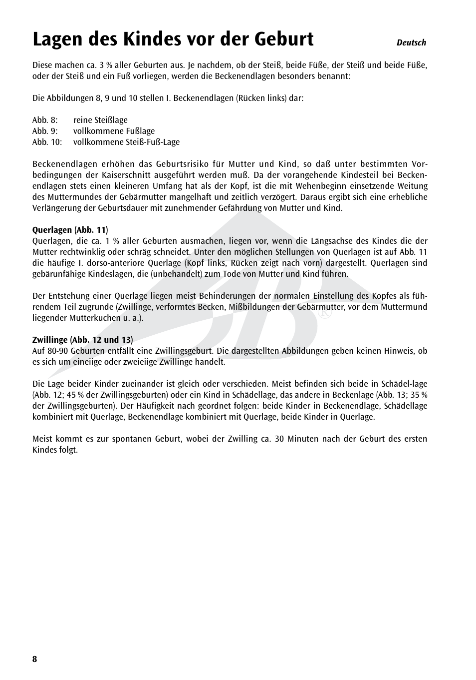 Lagen des kindes vor der geburt | 3B Scientific Position of the Child before Birth Chart User Manual | Page 8 / 28