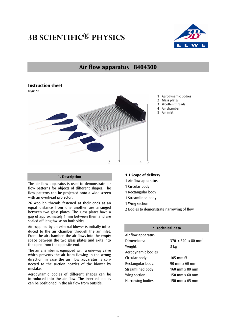 3B Scientific Air Flow Apparatus User Manual | 3 pages
