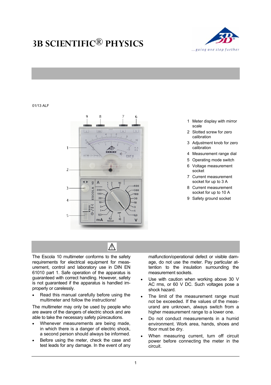 3B Scientific Multimeter ESCOLA10 User Manual | 4 pages