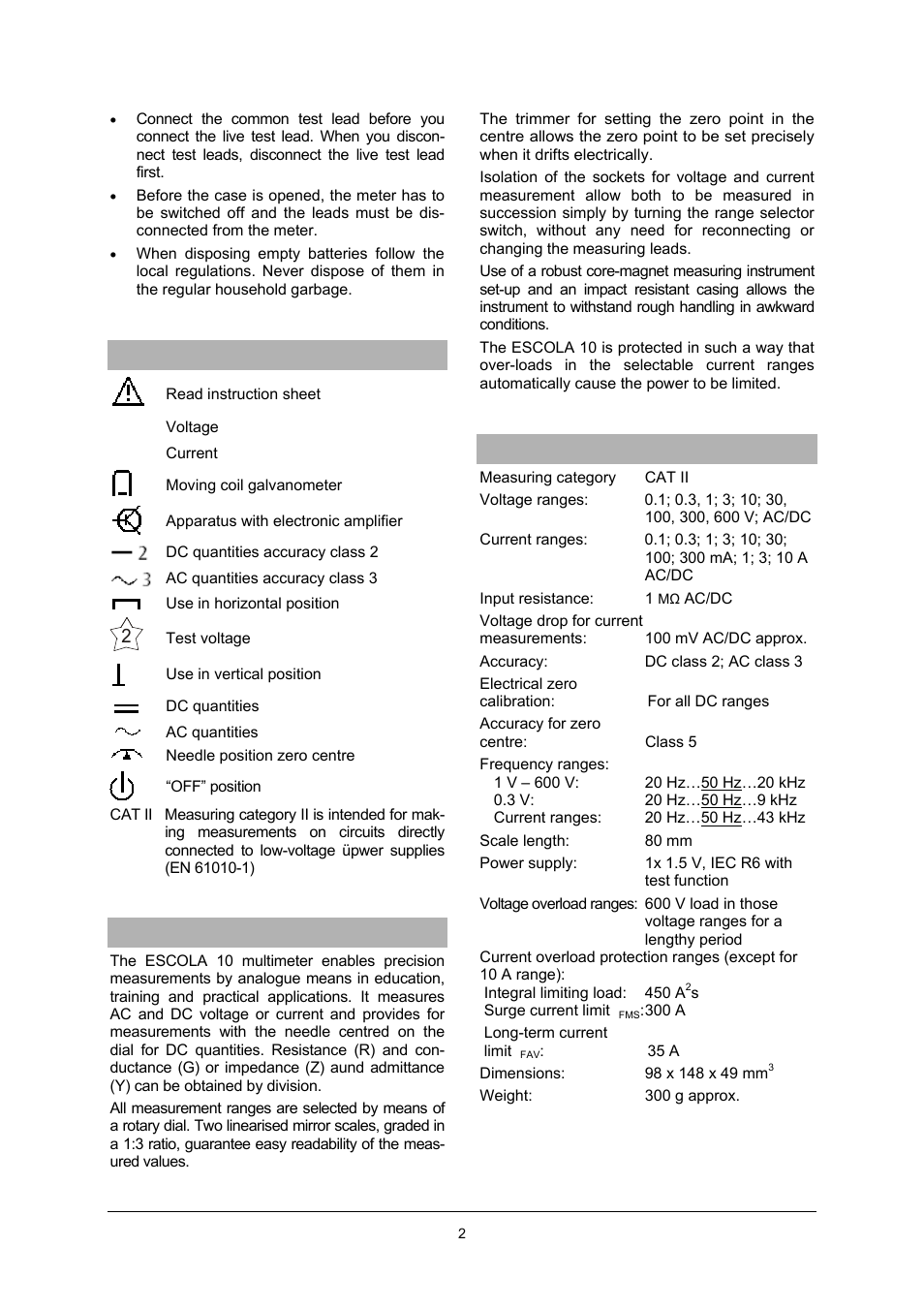 3B Scientific Multimeter ESCOLA10 User Manual | Page 2 / 4