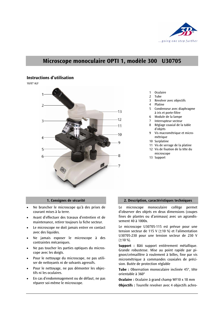 3b scientific, Physics | 3B Scientific Monocular Course Microscope Model 300 (230 V, 50__60 Hz) User Manual | Page 5 / 12