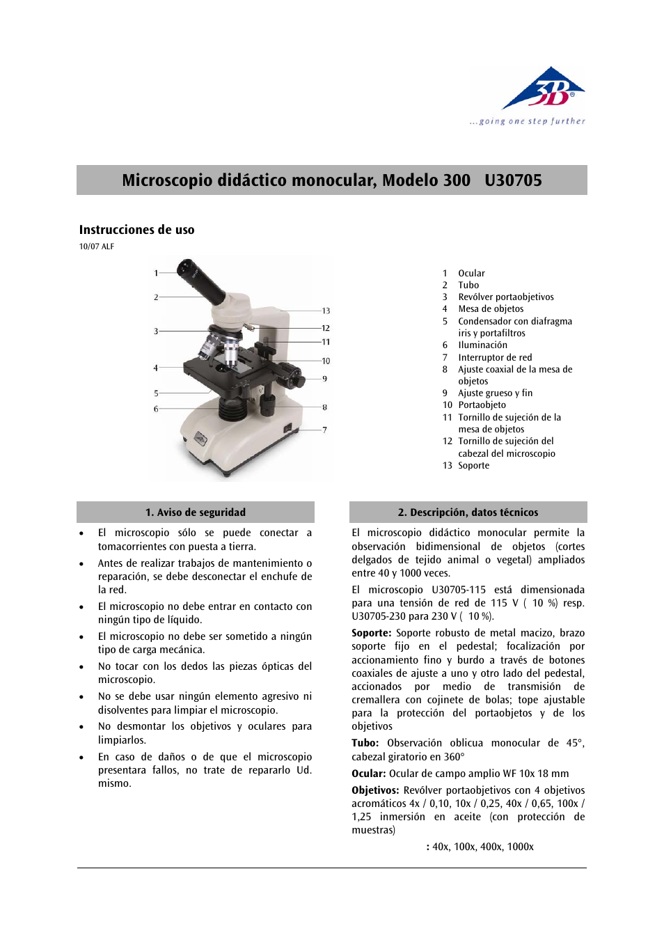 3b scientific, Physics | 3B Scientific Monocular Course Microscope Model 300 (230 V, 50__60 Hz) User Manual | Page 9 / 12
