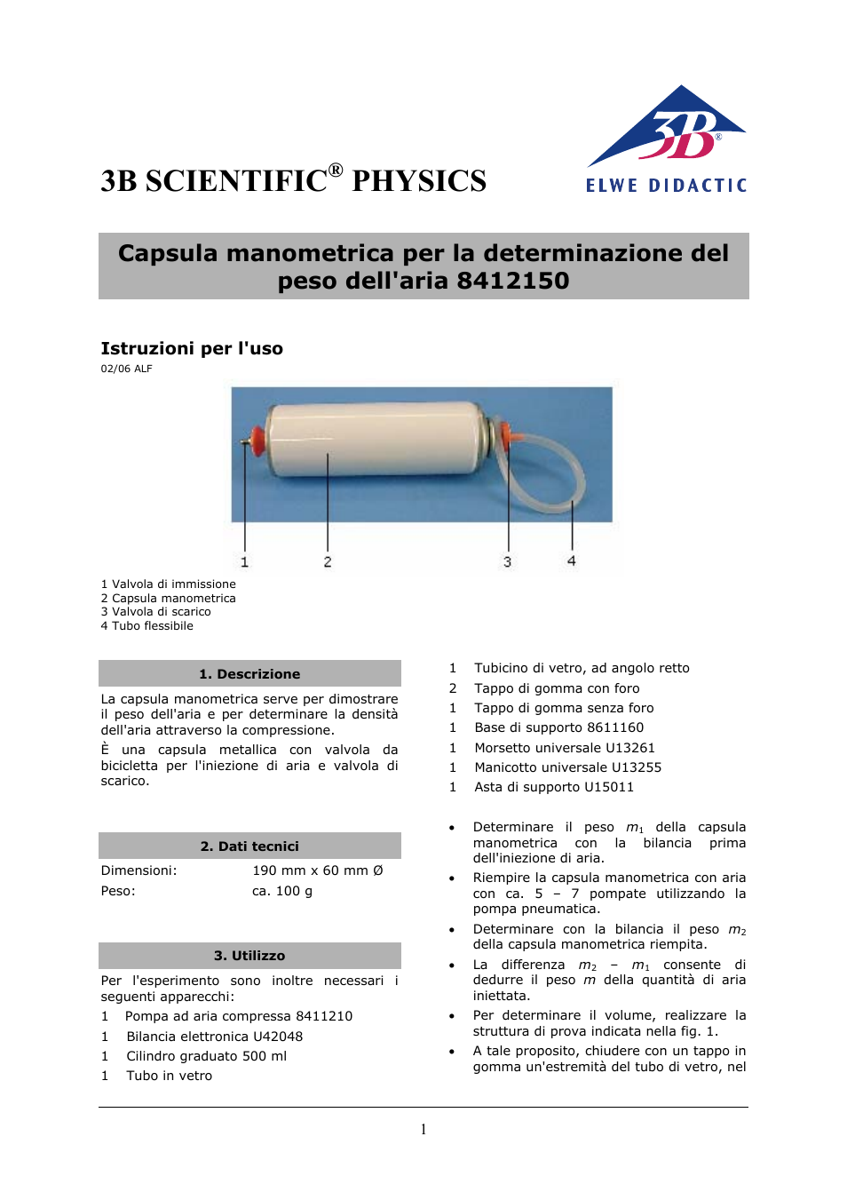 3b scientific, Physics, Istruzioni per l'uso | 3B Scientific Pressure Container for Determining Weight of Air User Manual | Page 7 / 12