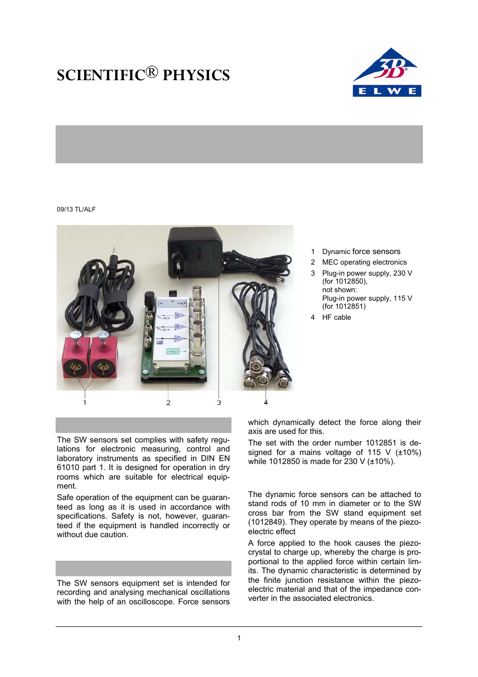 3B Scientific SW Sensors Set (115 V, 50__60 Hz) User Manual | 4 pages