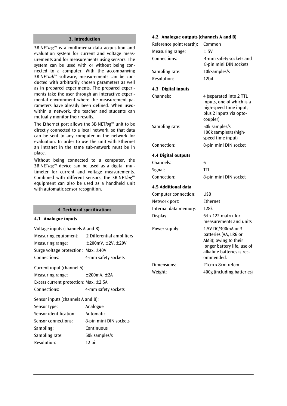 3B Scientific 3B NETlog™ with Ethernet Port (230 V, 50__60 Hz) User Manual | Page 2 / 12