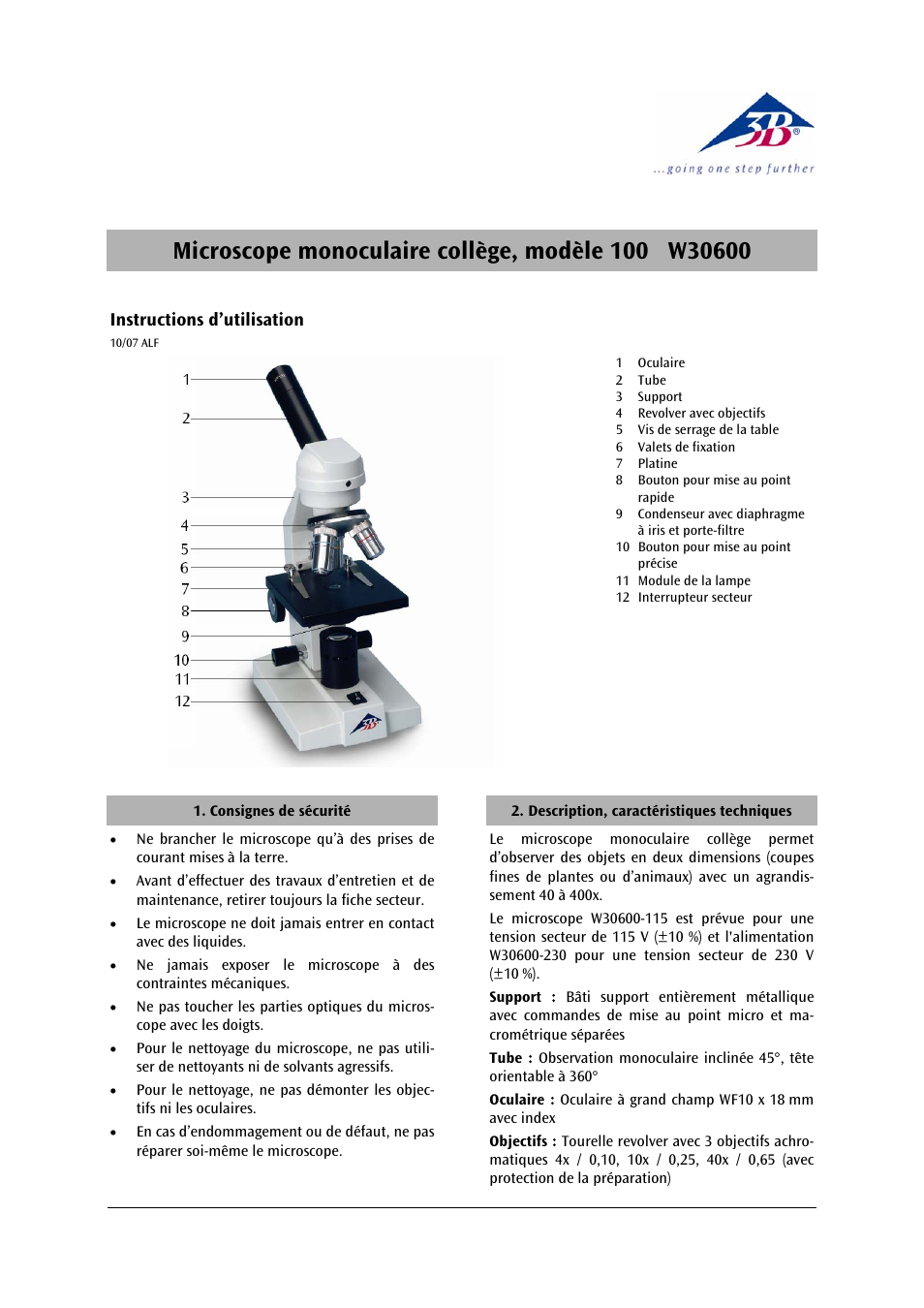 3b scientific, Physics | 3B Scientific Monocular Course Microscope Model 100 (230 V, 50__60 Hz) User Manual | Page 5 / 12