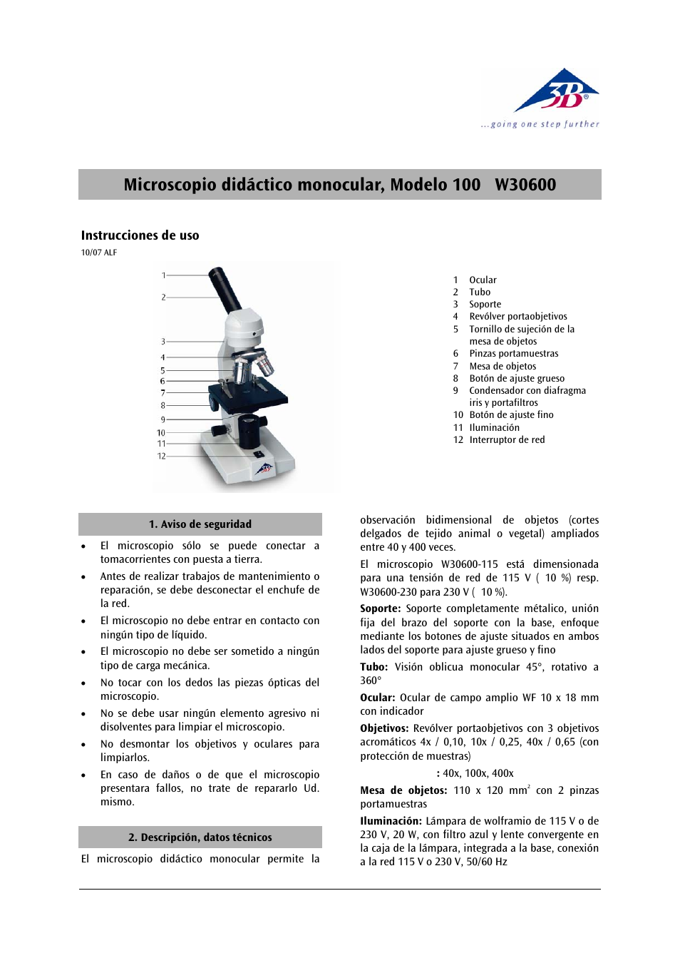 3b scientific, Physics | 3B Scientific Monocular Course Microscope Model 100 (230 V, 50__60 Hz) User Manual | Page 9 / 12