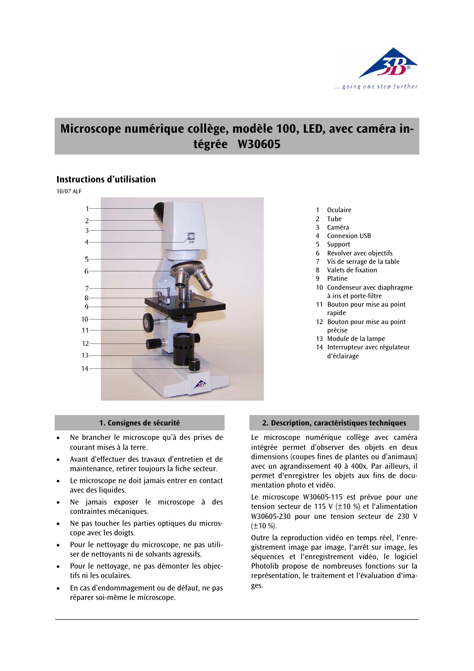 3b scientific, Physics | 3B Scientific Digital Course Microscope Model 100, LED with Built-in Camera (230 V, 50__60 Hz) User Manual | Page 7 / 18