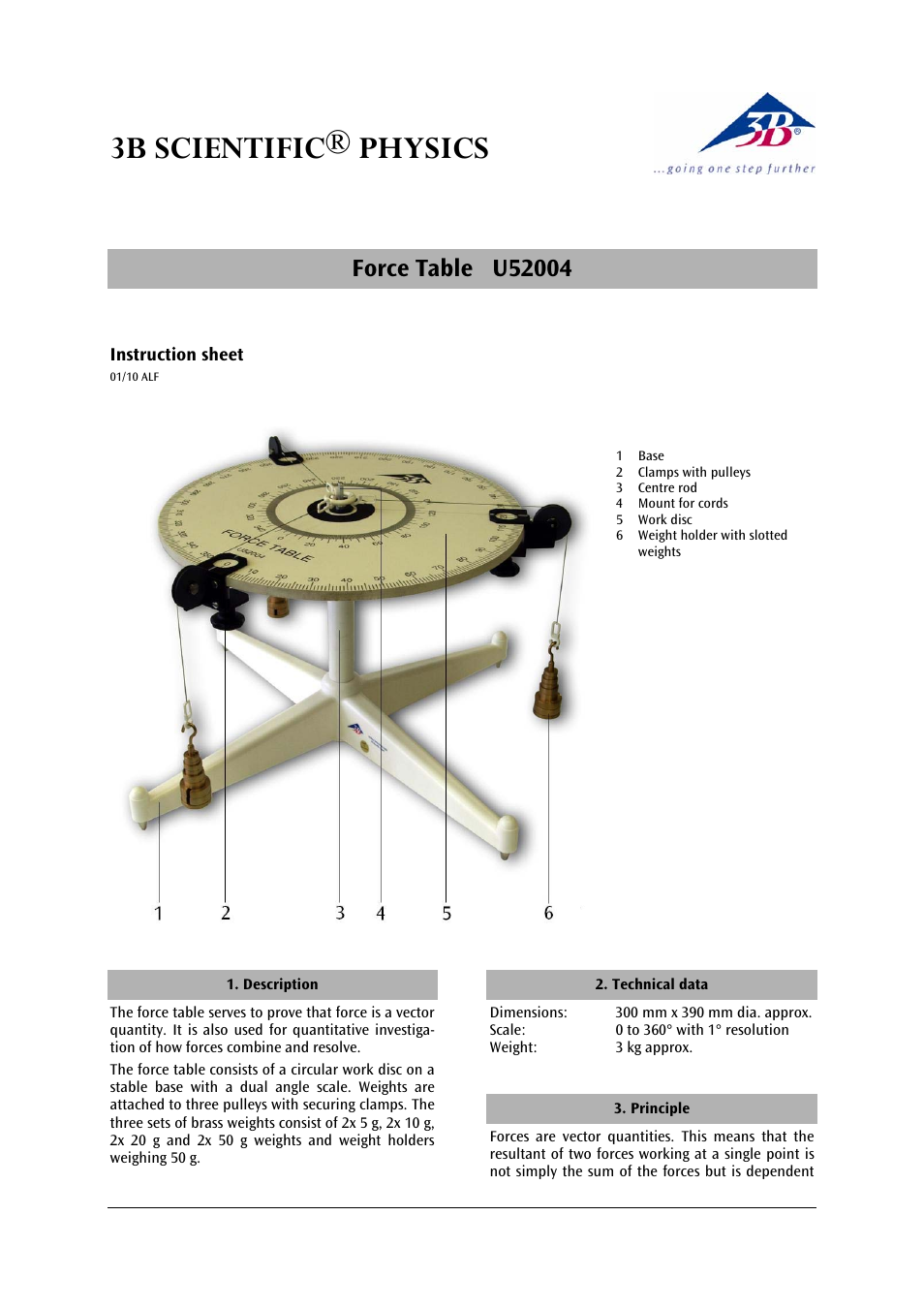 3B Scientific Force Table User Manual | 4 pages