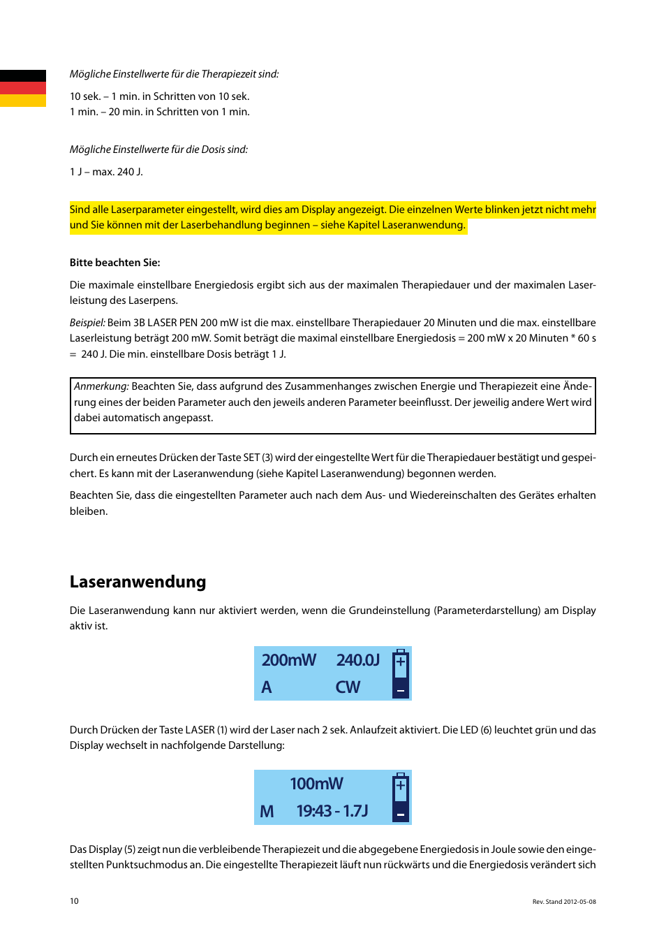 Laseranwendung | 3B Scientific Light Therapy__3B Laser Pen 200 mW, 808 nm; infrared User Manual | Page 10 / 74