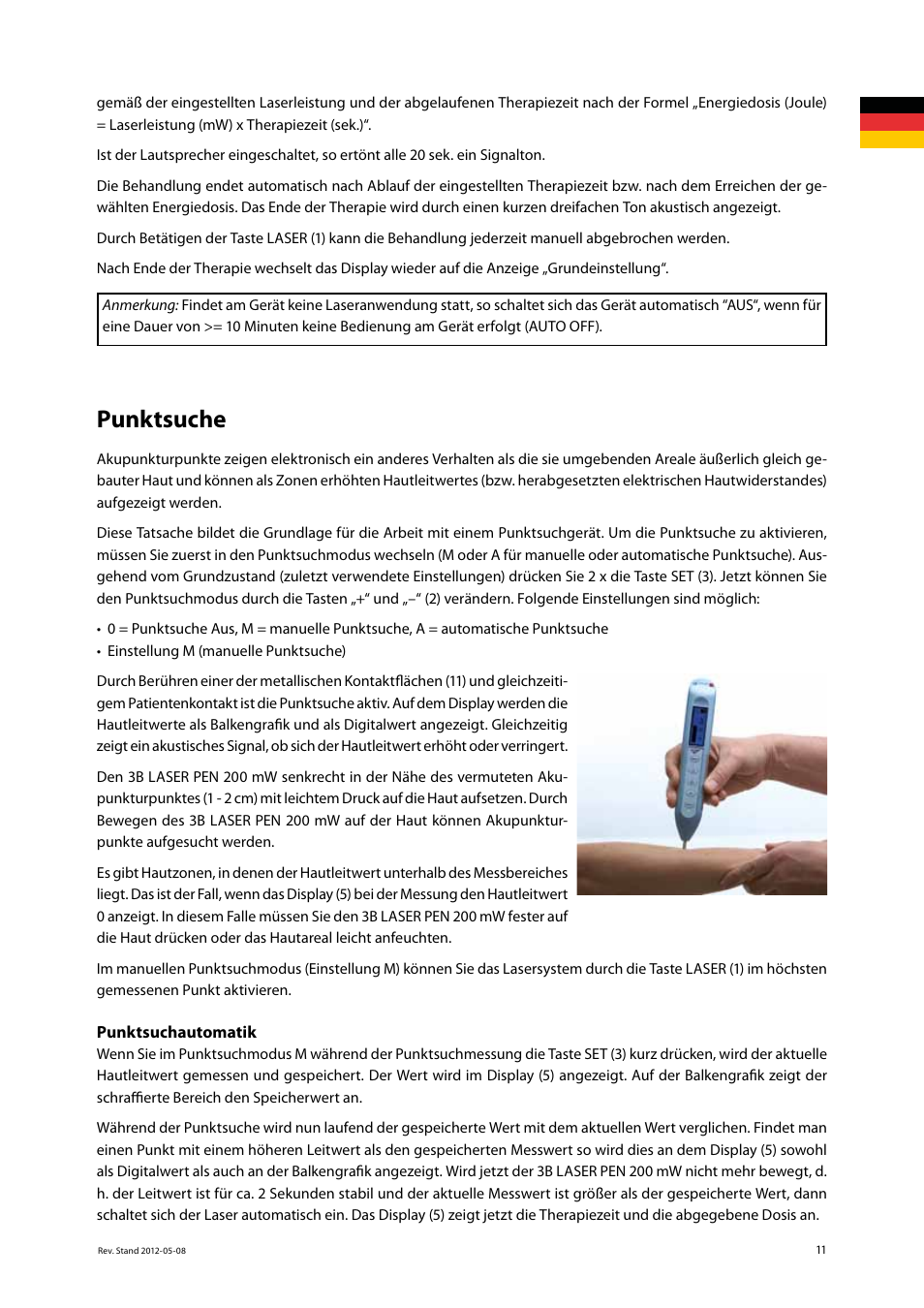 Punktsuche | 3B Scientific Light Therapy__3B Laser Pen 200 mW, 808 nm; infrared User Manual | Page 11 / 74